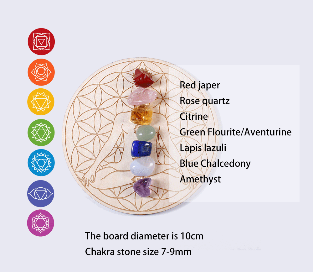 7 Chakra Healing Stones & Wood Board